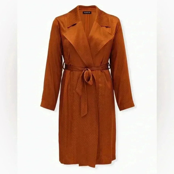 Torrid 
Copper Dotted Jacquard Self Tie Trench jacket - Picture 1 of 15